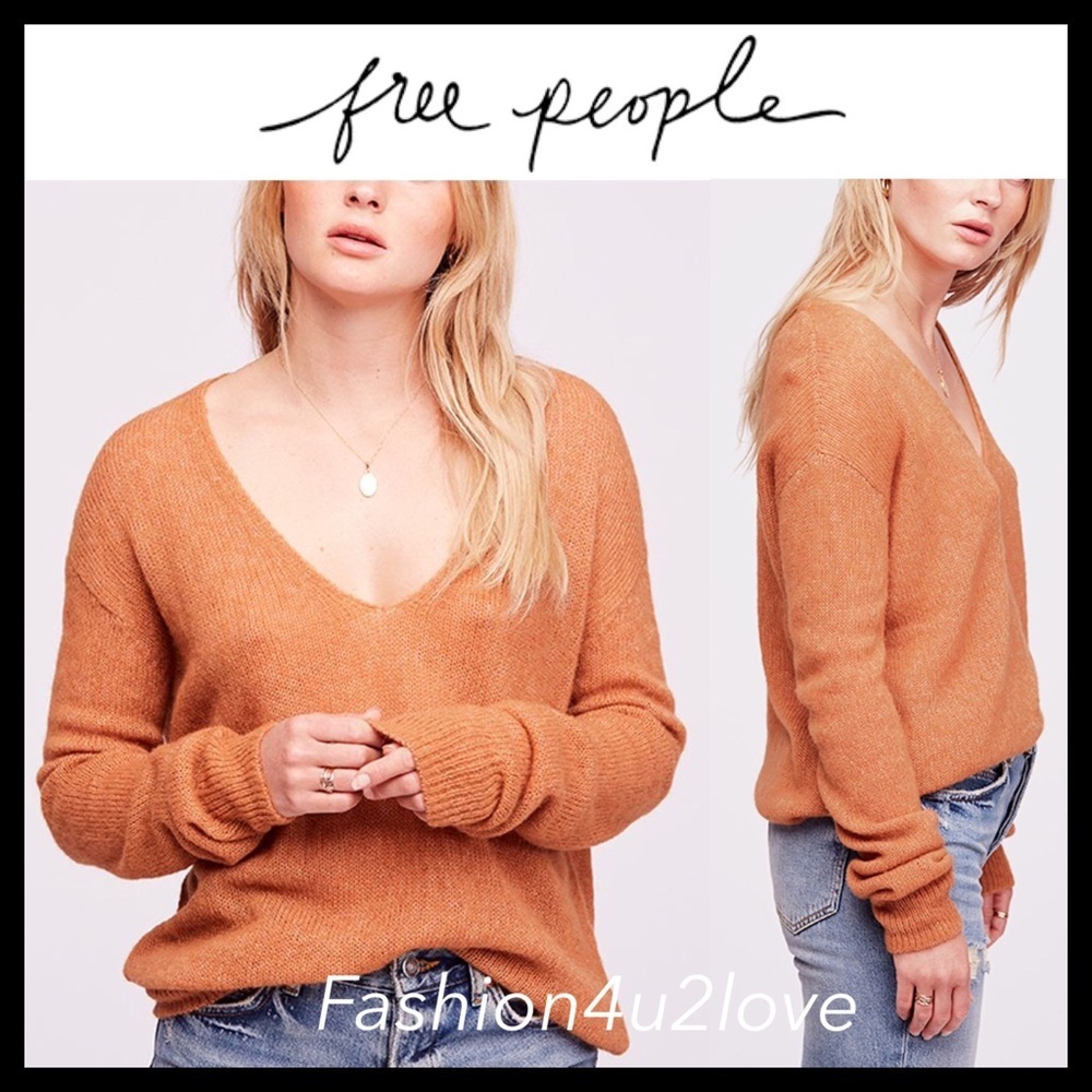 FREE PEOPLE Gossamer V-Neck Sweater Color: Terracotta - Picture 2 of 6